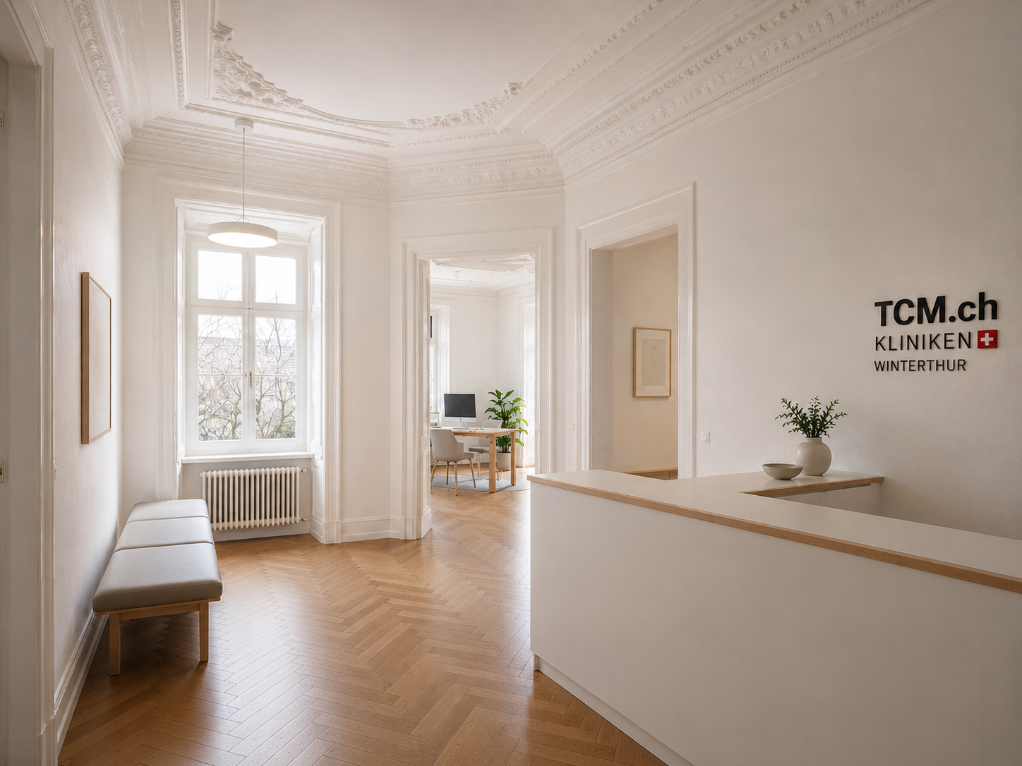 Empfangsbereich der TCM.ch Klinik in Winterthur